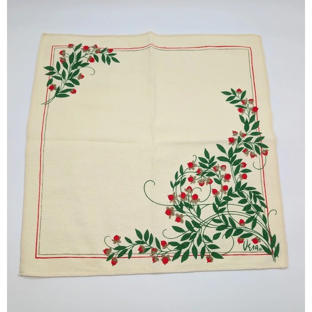 Vintage Vera Neumann Cloth Napkins Christmas Holly Berry Set Of 5